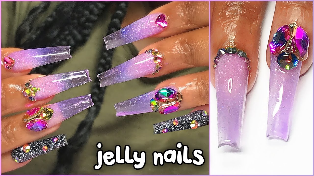 Watch Me Refill / Redesign JELLY Acrylic Nails Coffin Bling Spooky GLAM