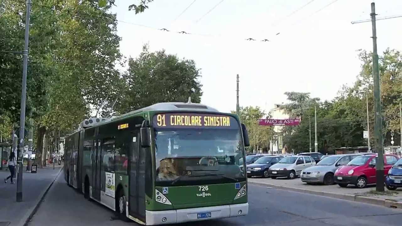 An ATM (Azienda Trasporti Milanesi) Trolleybus 91 in Milano going through an overhead point