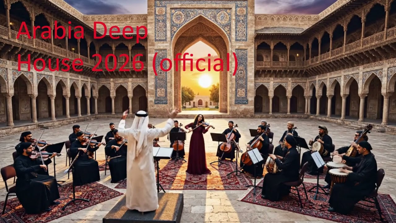 Moroccan Violinist Playing Music Amidst the Majestic Palace at Sunset in Dubai