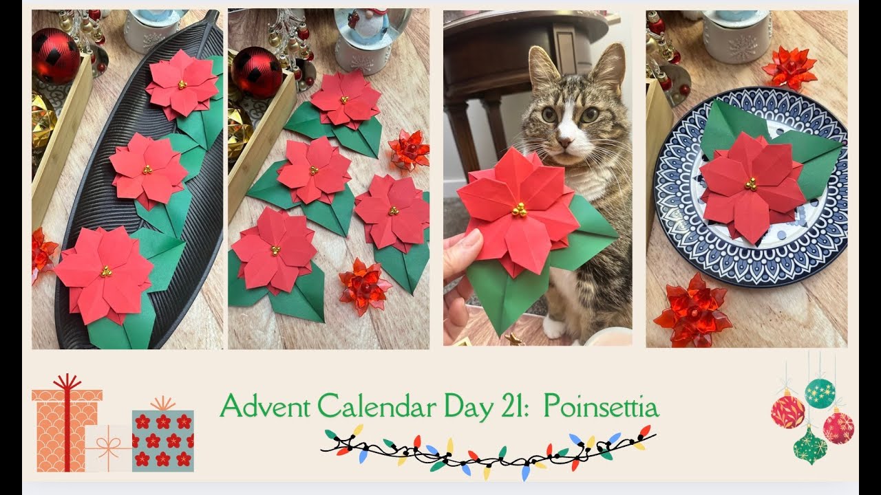 Origami Maniacs Advent Calendar Day 21:  Beautiful Origami Poinsettia #origami #homemadepapercraft