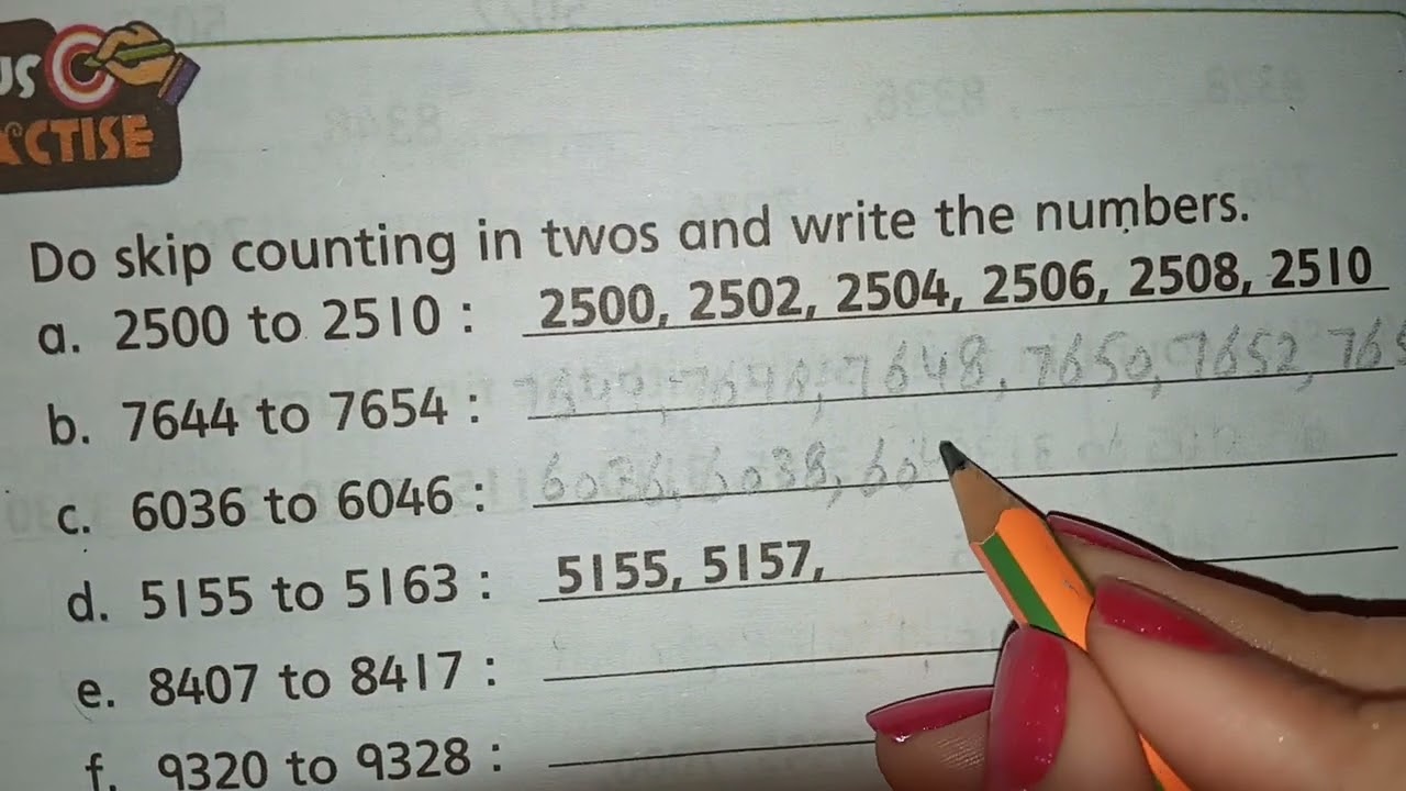 Do skip counting in two and write the numbers (2500 to 2510) math for class 3