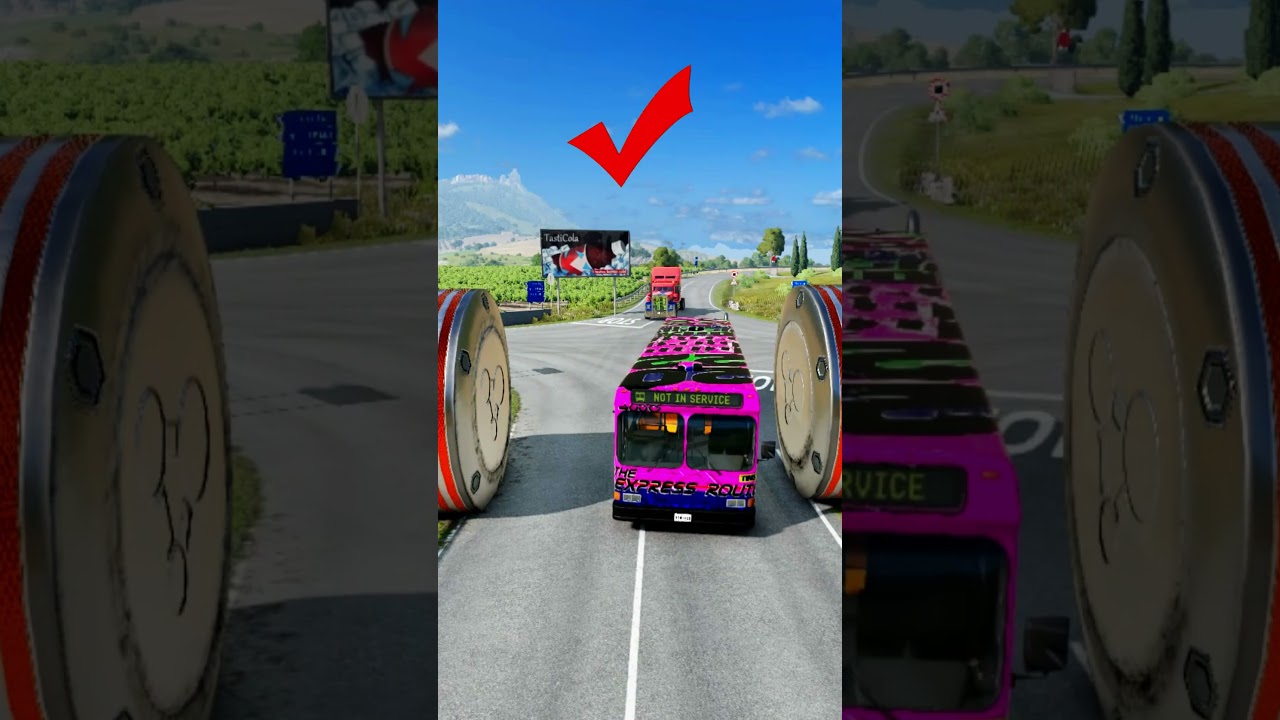 Cars & School Bus vs Giant Pit Bollards Crash #1 BeamNG Drive