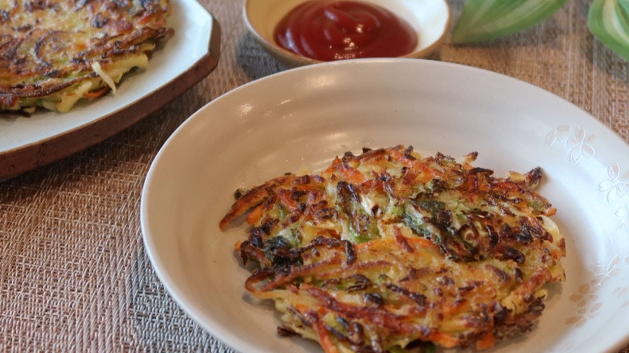 Cabbage pancake with Korean sweet potato, carrots, green onion, no eggs