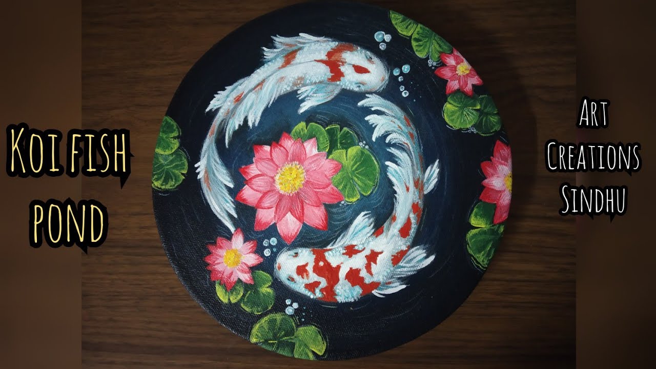 Koi fish Pond Acrylic Painting/How to Paint Koi fish/Lily Pond Painting for Beginners