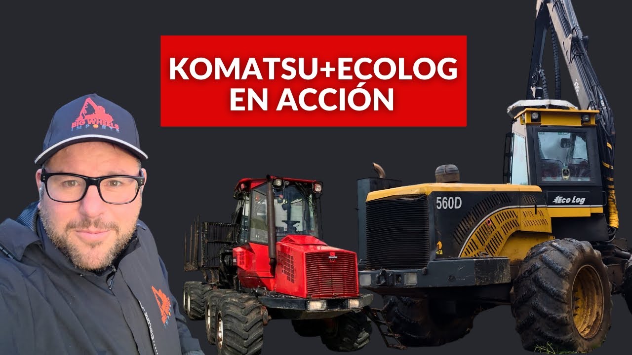 Autocargador KOMATSU y Procesadora ECOLOG con cabezal LOGMAX en plena acción | Trabajo forestal real
