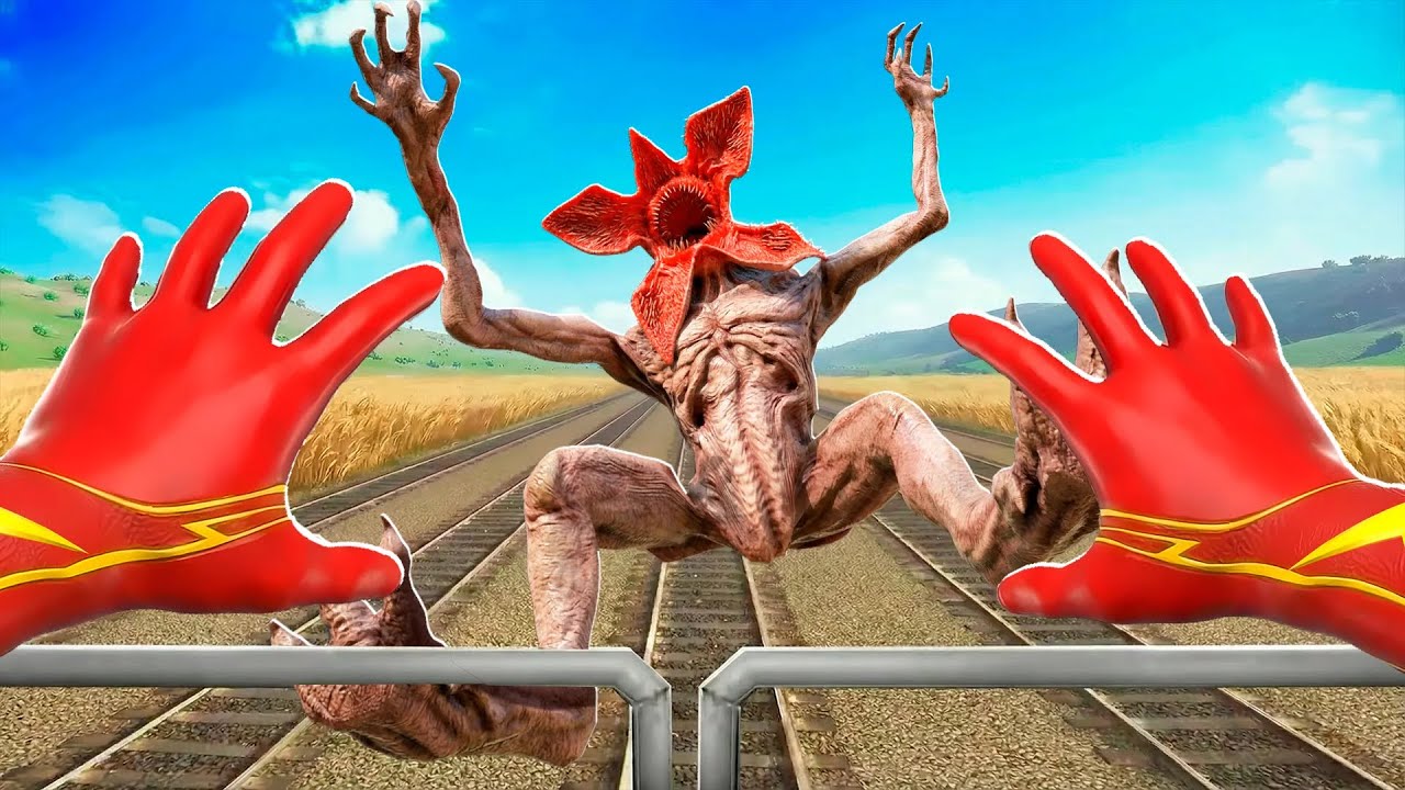 Throwing DEMOGORGONS off of MOVING TRAIN! in Bonelab VR