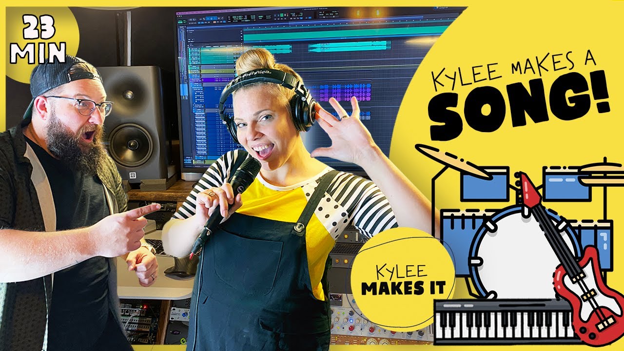 Kylee Makes a Song | Tour a Recording Studio, See Musical Instruments, & Learn Songwriting for Kids