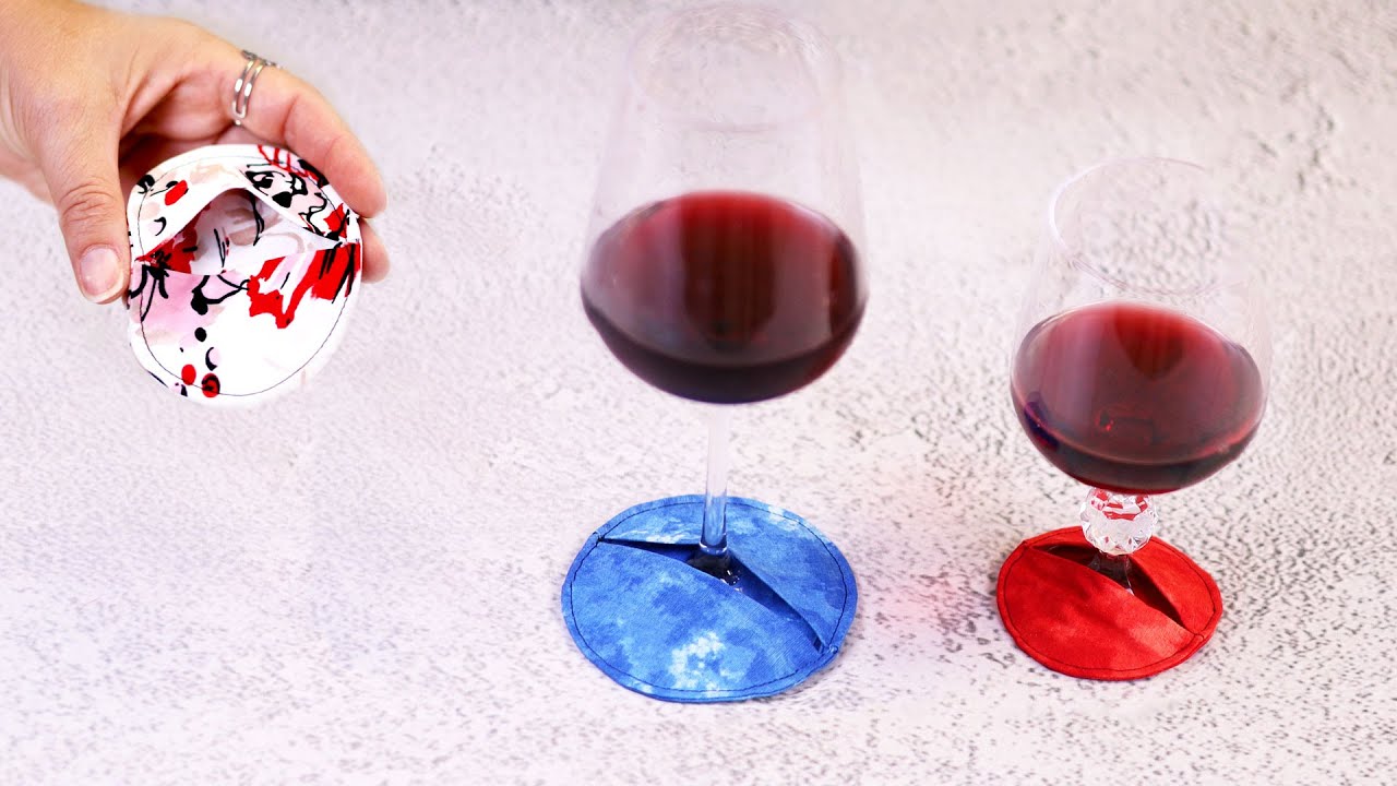 DIY Wine Glass Coasters // Easy Sewing Project with Pattern in different sizes