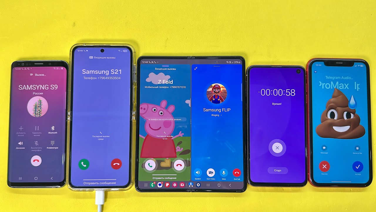 Dual Screen on Samsung Z Fold vs IPhone 11 Telegram, S10E vs Z Flip5, S9 incoming Call