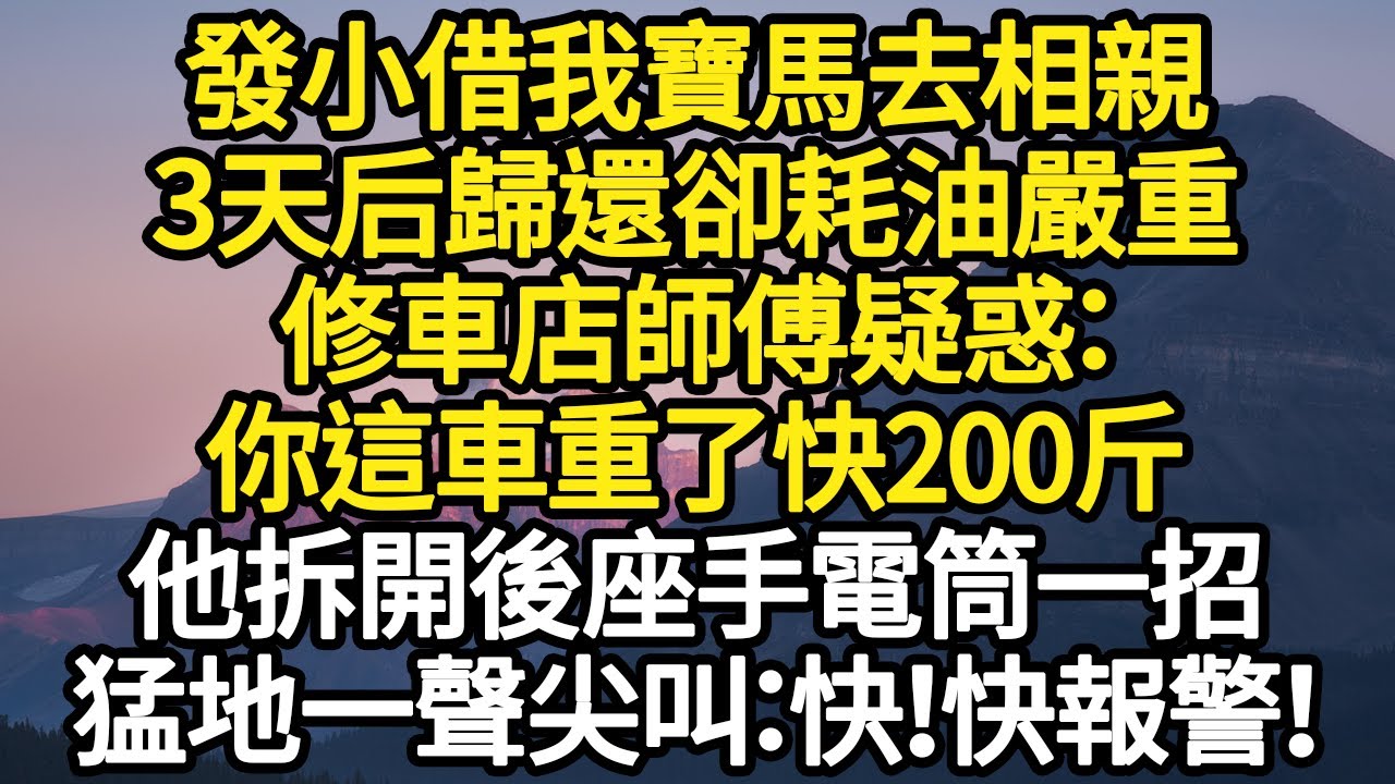 發小借我寶馬去相親，3天后歸還卻耗油嚴重，修車店師傅疑惑：你這車重了快200斤，他拆開後座手電筒一招，猛地一聲尖叫：快！快報警！#故事#悬疑#人性#刑事#人生故事#生活哲學#為人哲學