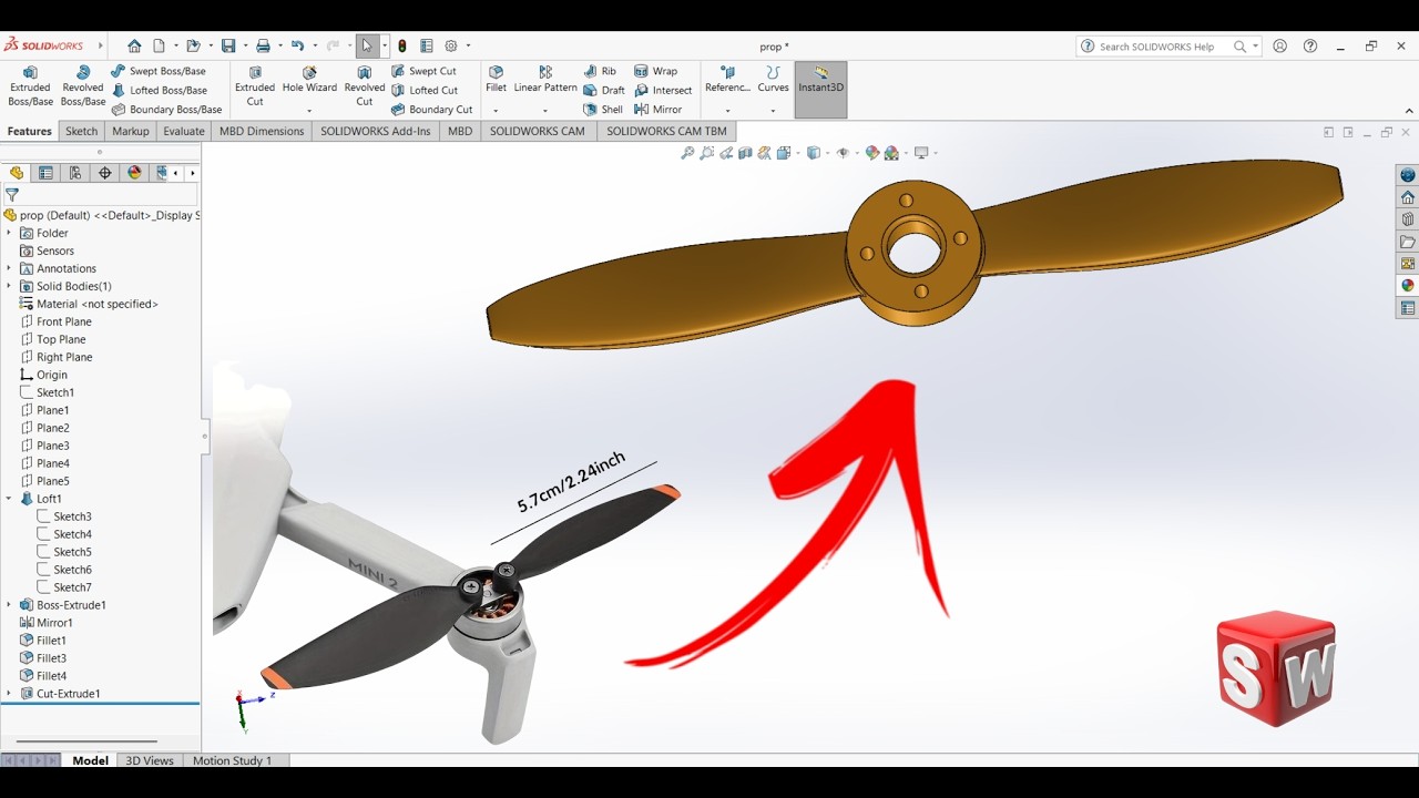 Propeller design in Solidworks | step by step tutorial #solidworkstutorial