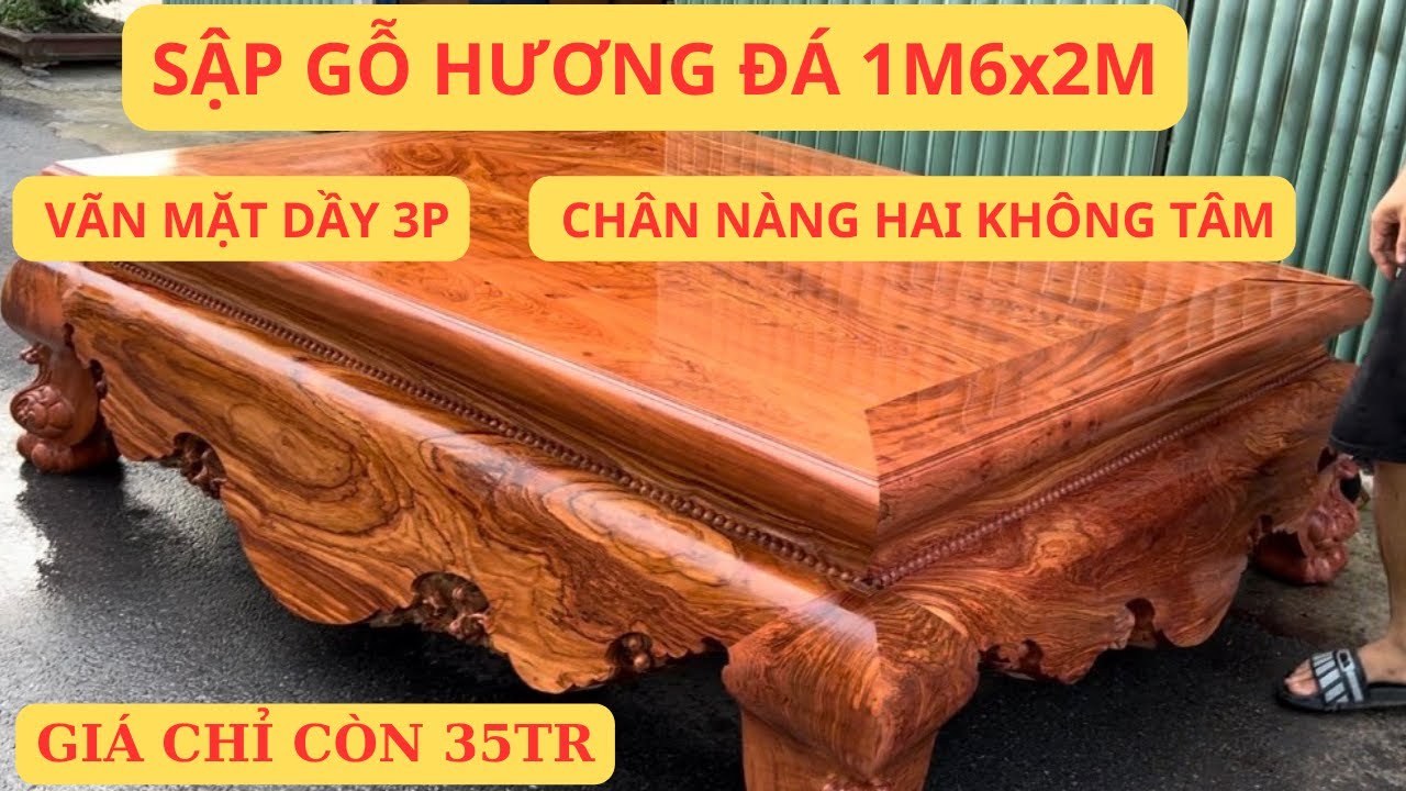 Giảm Sốc Sập Chân Quỳ Gỗ Hương Đá Nam Phi Kích Thước 1m6x2m Vãn Mặt Dầy 3P Chân Không Tâm Siêu Hiếm