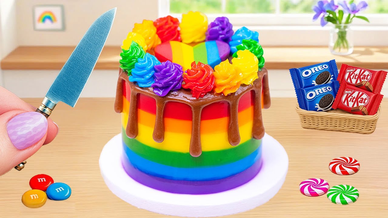 Mini Rainbow Cake Recipe With Chocolate | Amazing Rainbow Cake Recipe Using Oreo