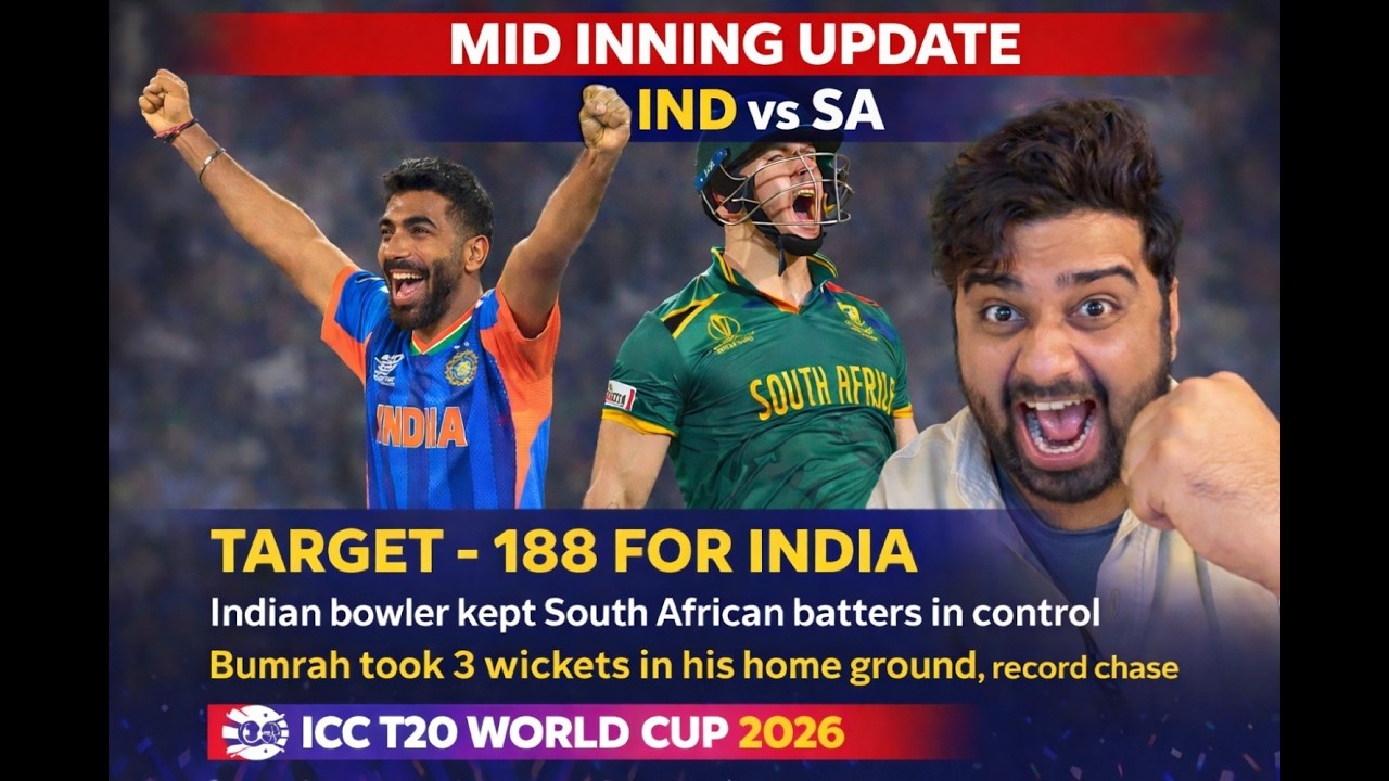 MID INNING UPDATE 🔥 IND vs SA | TARGET 188 | BUMRAH ON FIRE | ICC T20 WC 2026 | SUPER 8