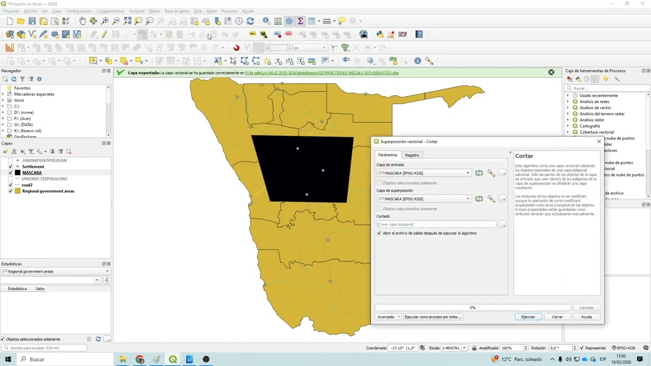 Ex 5 QGIS Operacions d'unió, intersecció i  diferència de capes. Retalls de capes