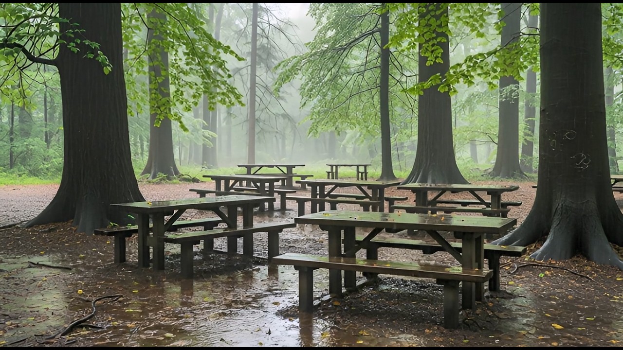Rainy Forest Picnic Area  Deep Forest Rain Sounds for Sleep, Relax & Study
