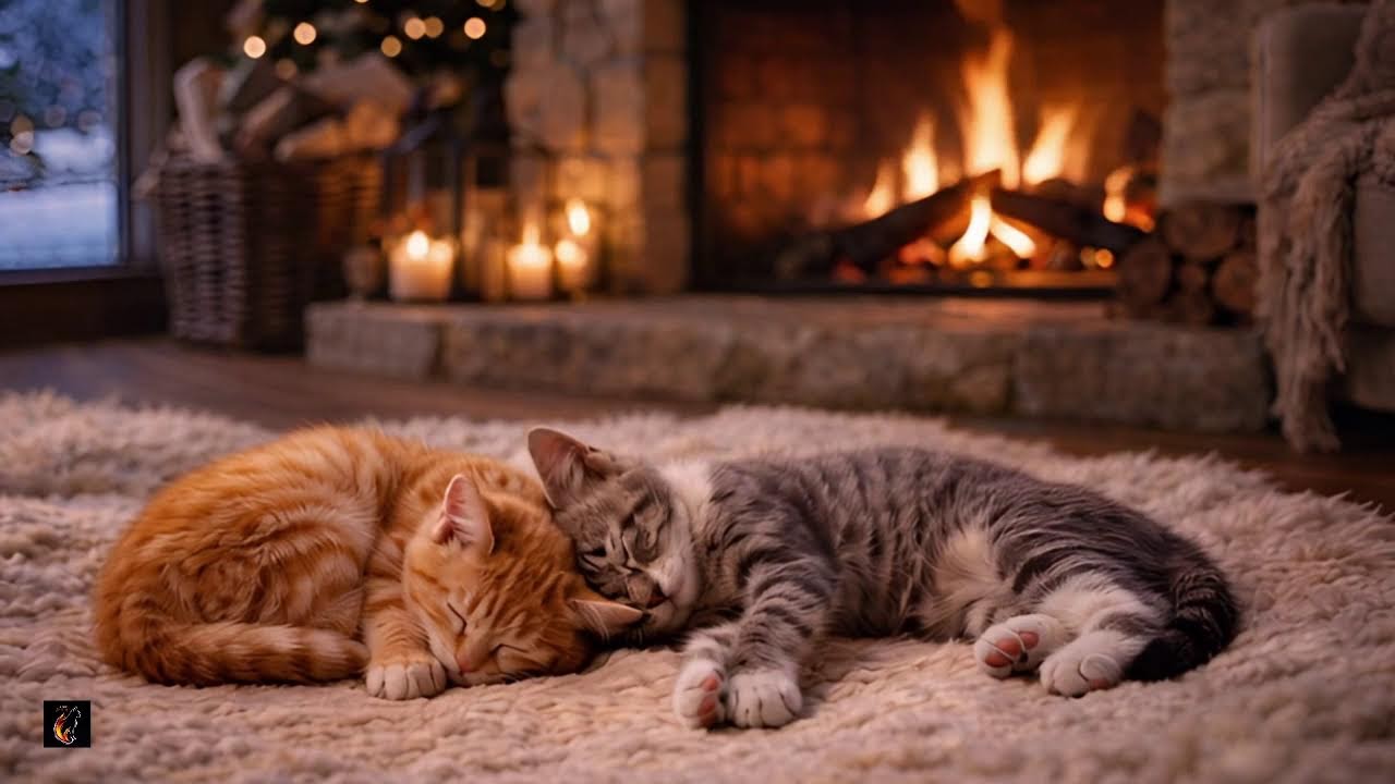 Sleeping Kittens by the Fireplace 🔥 Cozy Ambience for Sleep and Relaxation 💤