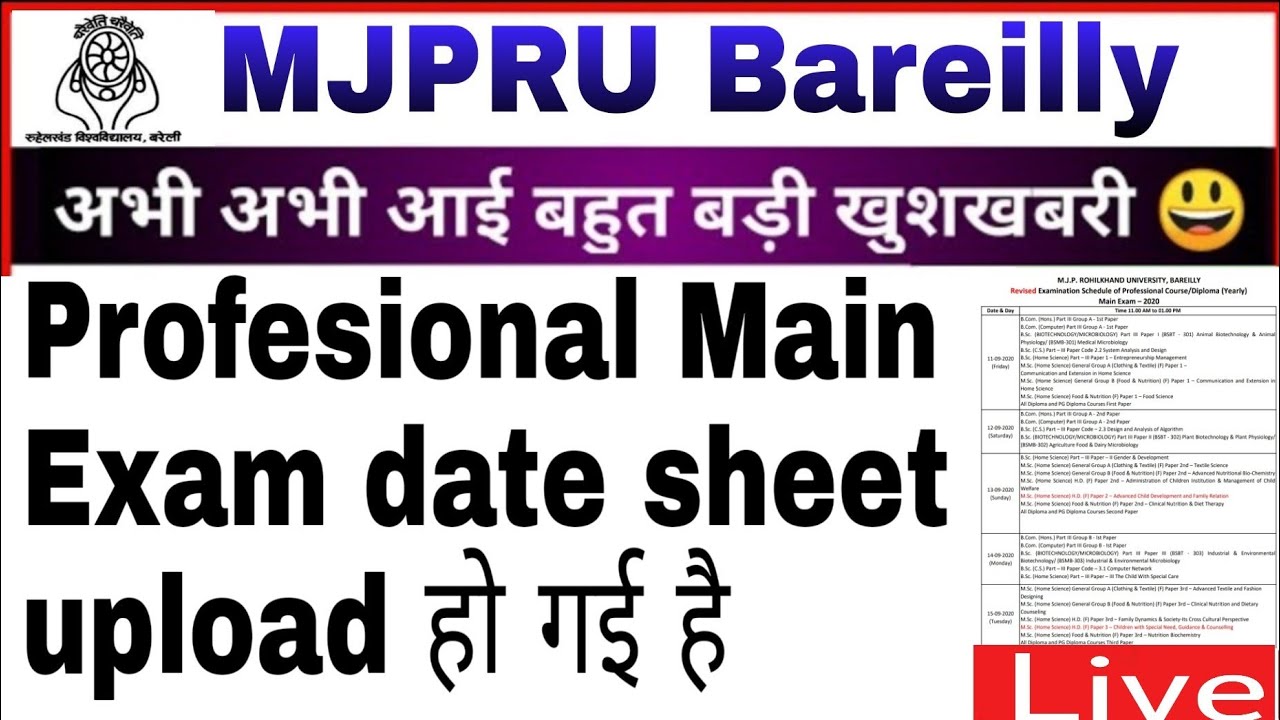mjpru professional course exam date 2020 (N. T. Classes)