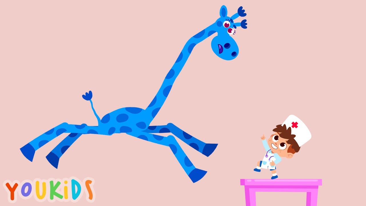 Five Little Animals Jumping on the Bed with Giraffe 🦒 YouKids Nursery Rhymes & Kids Songs