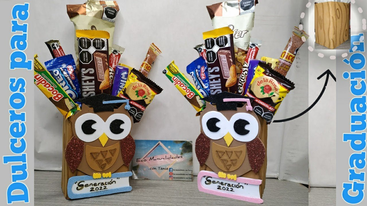 🦉Dulcero de Búho para graduación 🎓 reciclando una caja de leche ♻️