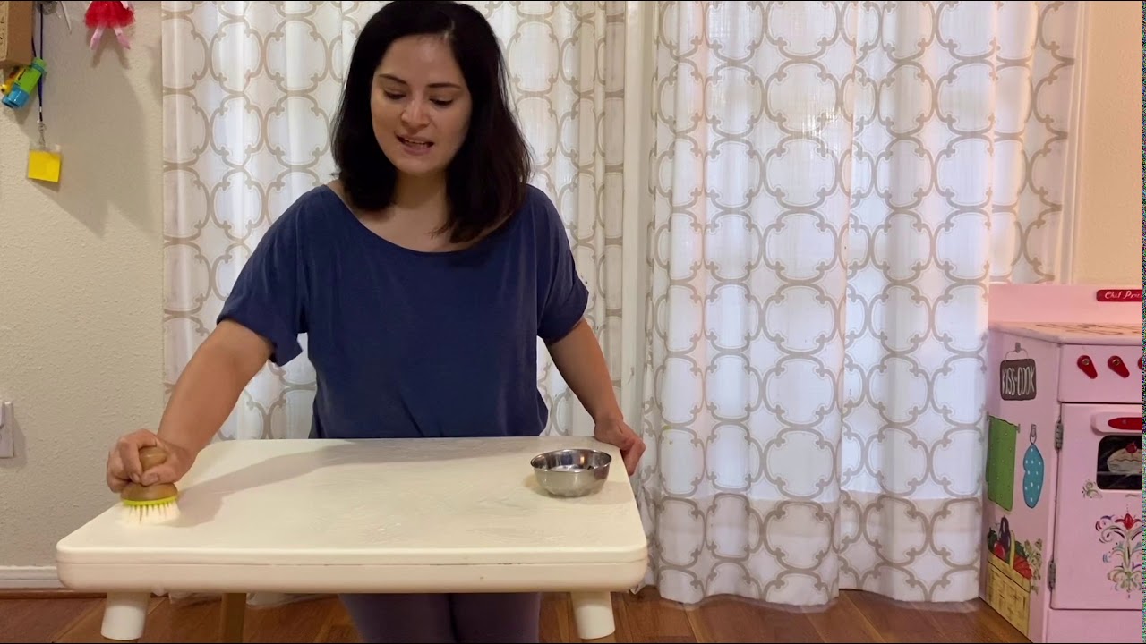 Montessori practical life lesson -Table Scrubbing Lesson