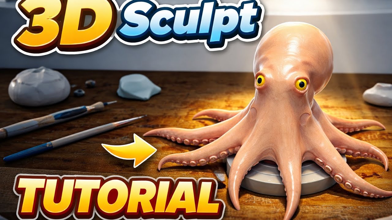3D Octopus Sculpting Tutorial on Mobile | Easy Method @POCKET-3d 