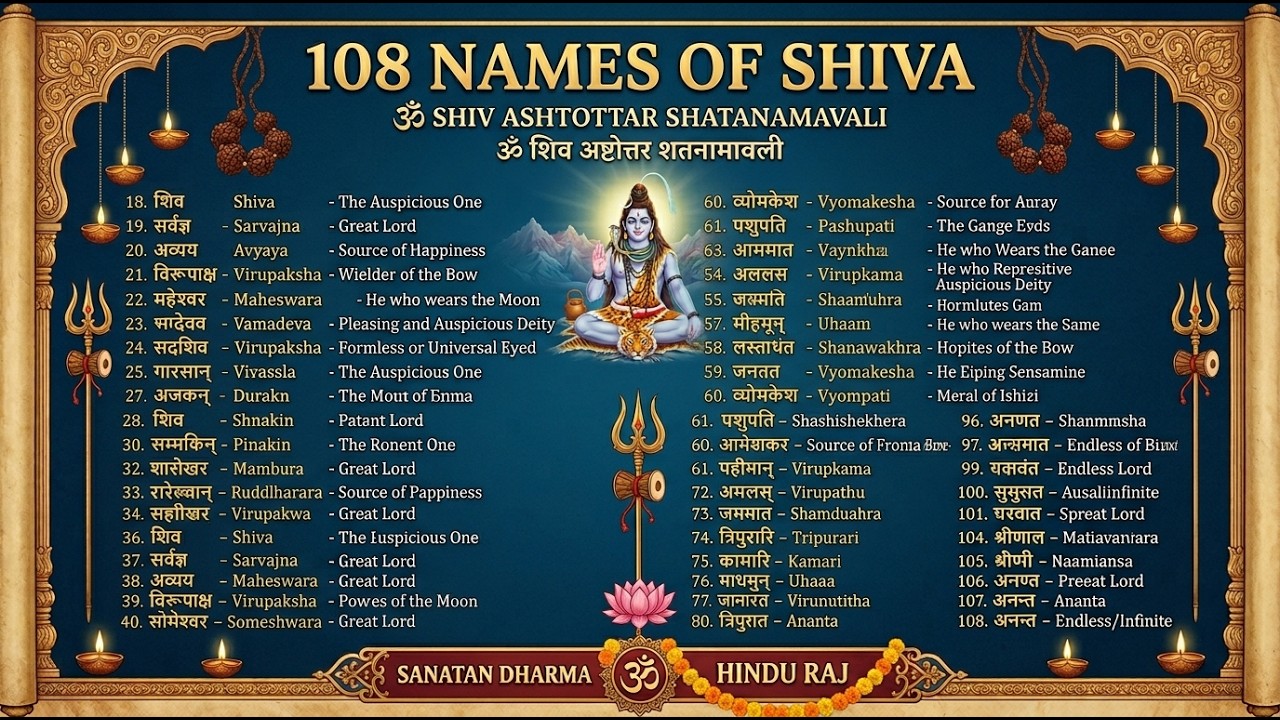 शिव के 108 नाम | Shiv Ji Ke 108 Naam | Shiv Ashtottar Shatanamavali | हिन्दू राज सनातन धर्म