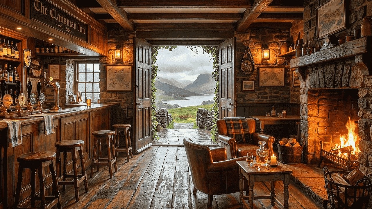 Cozy Scottish Pub in the Rain 🍺🔥 | Highland Ambience & Folk Music for Sleep