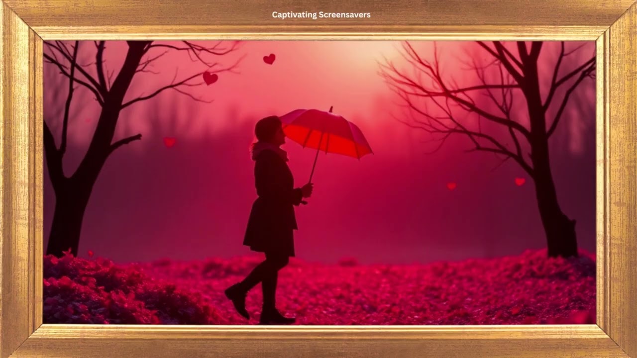 Person Holding a Red Umbrella | Gold Frame Love Animation Loop | | No Sound
