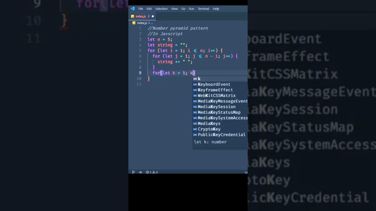 Number pyramid pattern in javascript || #coding #javascript