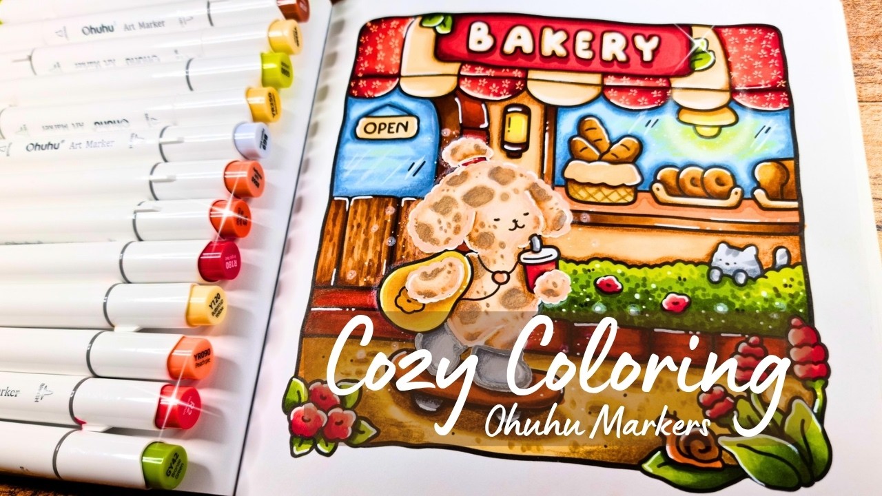 Color With Me 💛 Ohuhu Alcohol Marker Tutorial | Cozy Days by Coco Wyo (Bakery Scene)