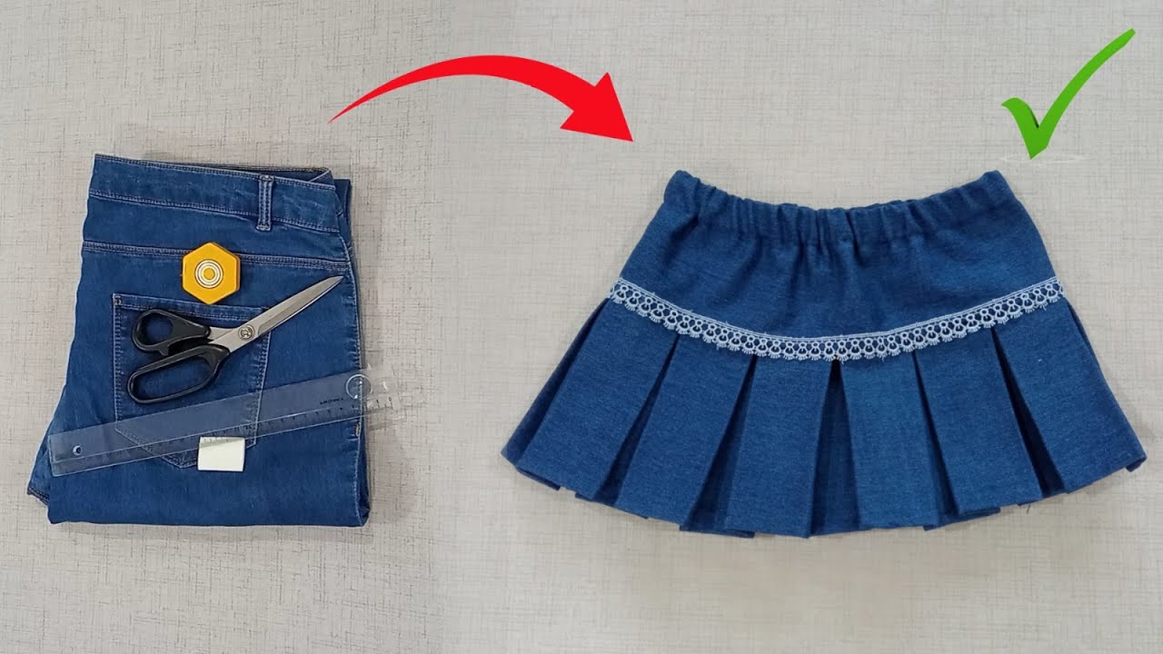 Eski Kot Pantolonun 2-3 Yaş Şirin Bir Eteğe Dönüşümü | Reuse Old Jeans Into Beatiful Skirt | Recycle