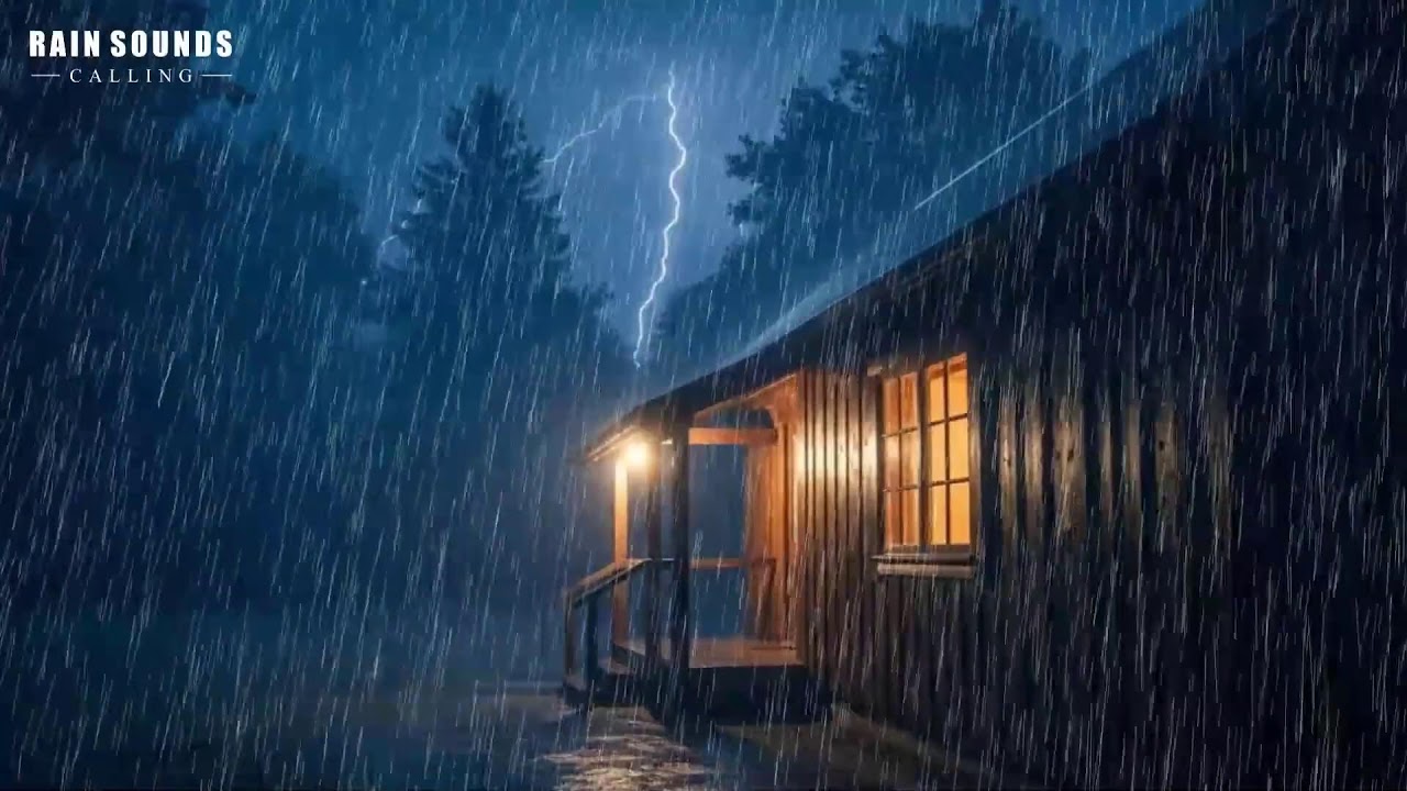 Rain Sounds and Thunder on Cabin at Night | Peaceful Rain Ambience for Sleep ASMR