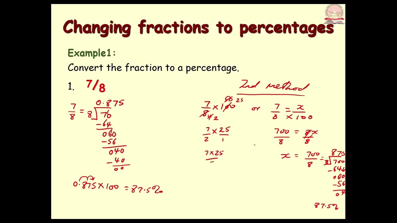 Percentage: Changing percentages to fractions and decimals