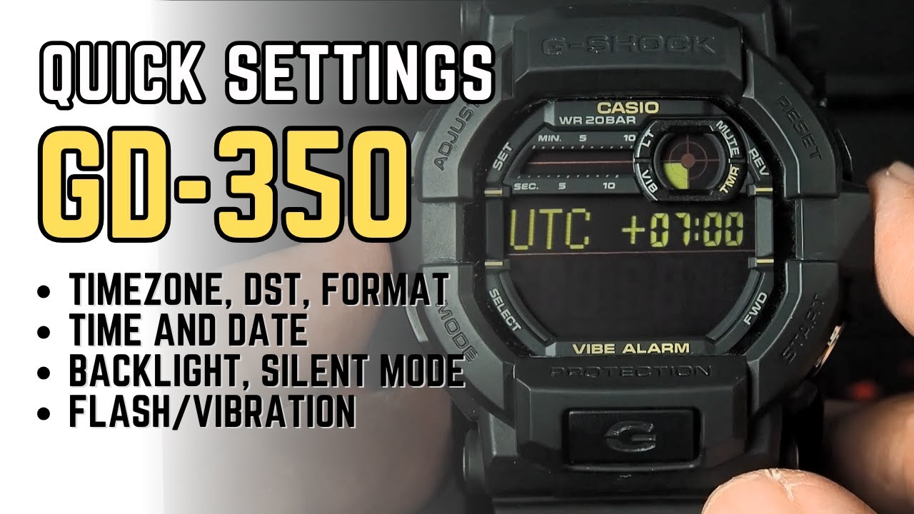 Базовое руководство по быстрой настройке Casio G-Shock GD-350: как настроить время, дату, вспышку...