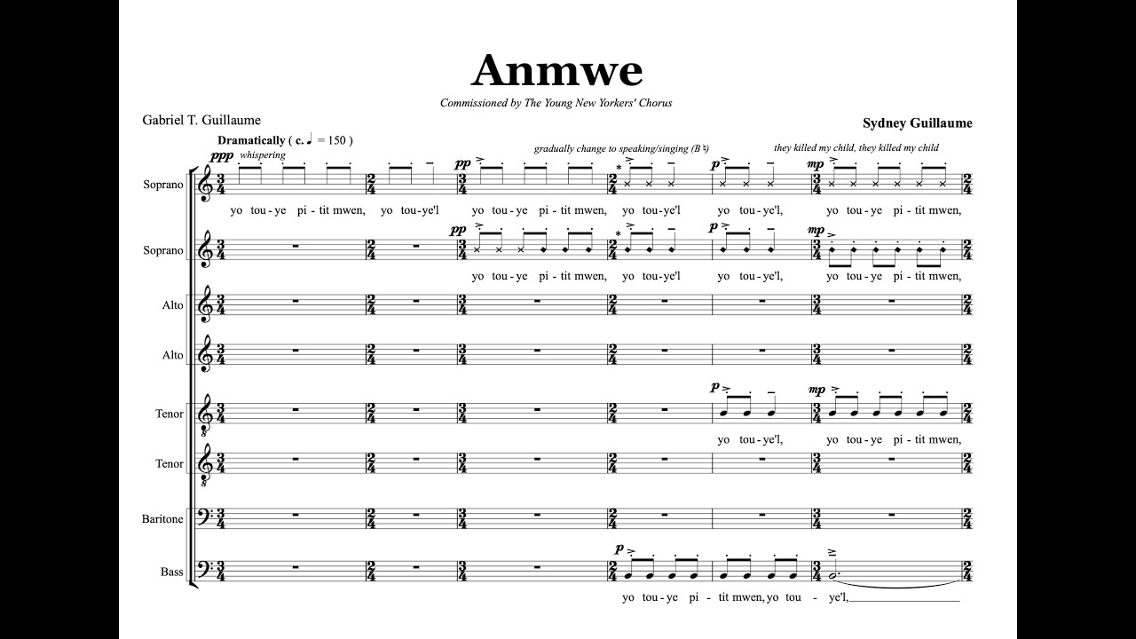Anmwe by Sydney Guillaume {Score Video} - SSAATTBB Chorus