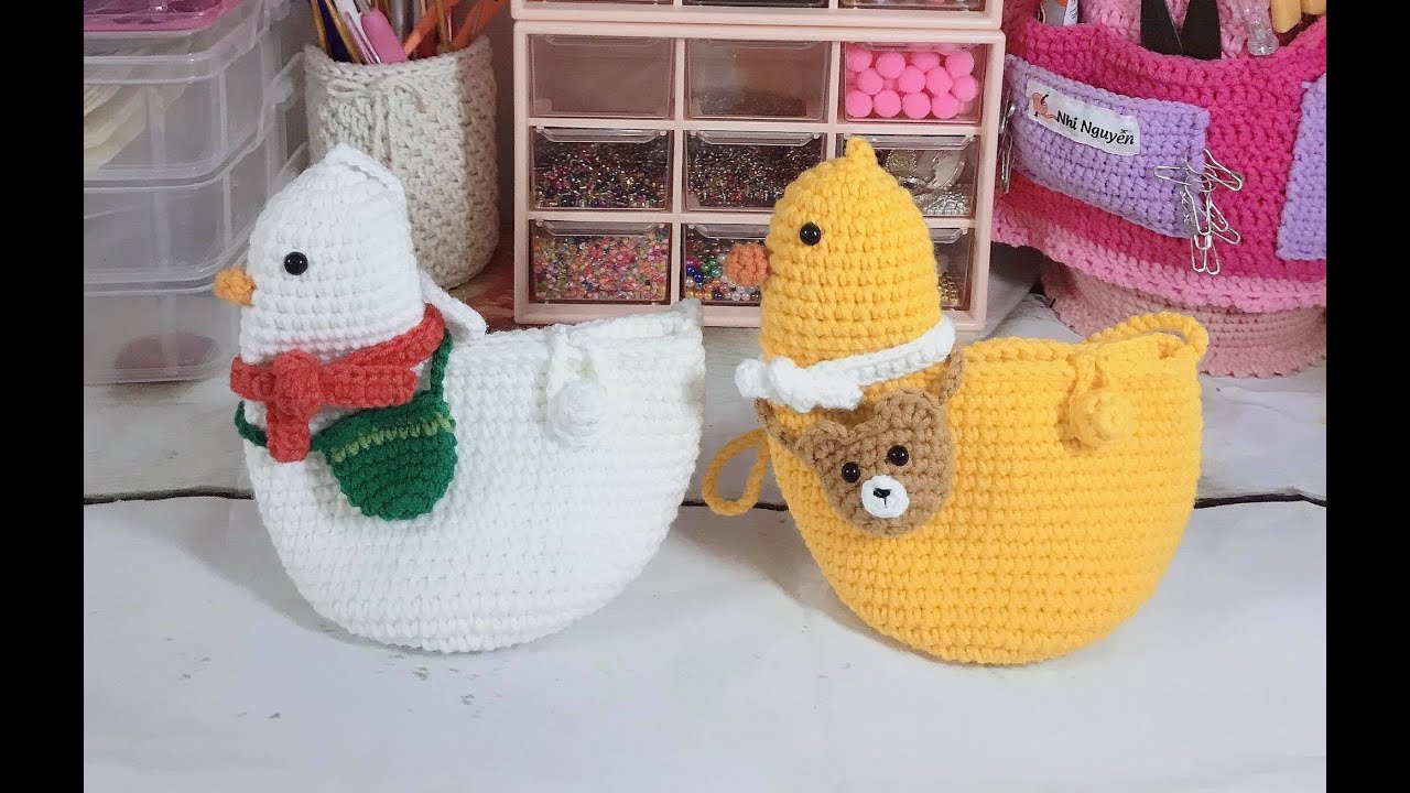Hướng dẫn móc túi con gà cho bé - crochet chicken bag