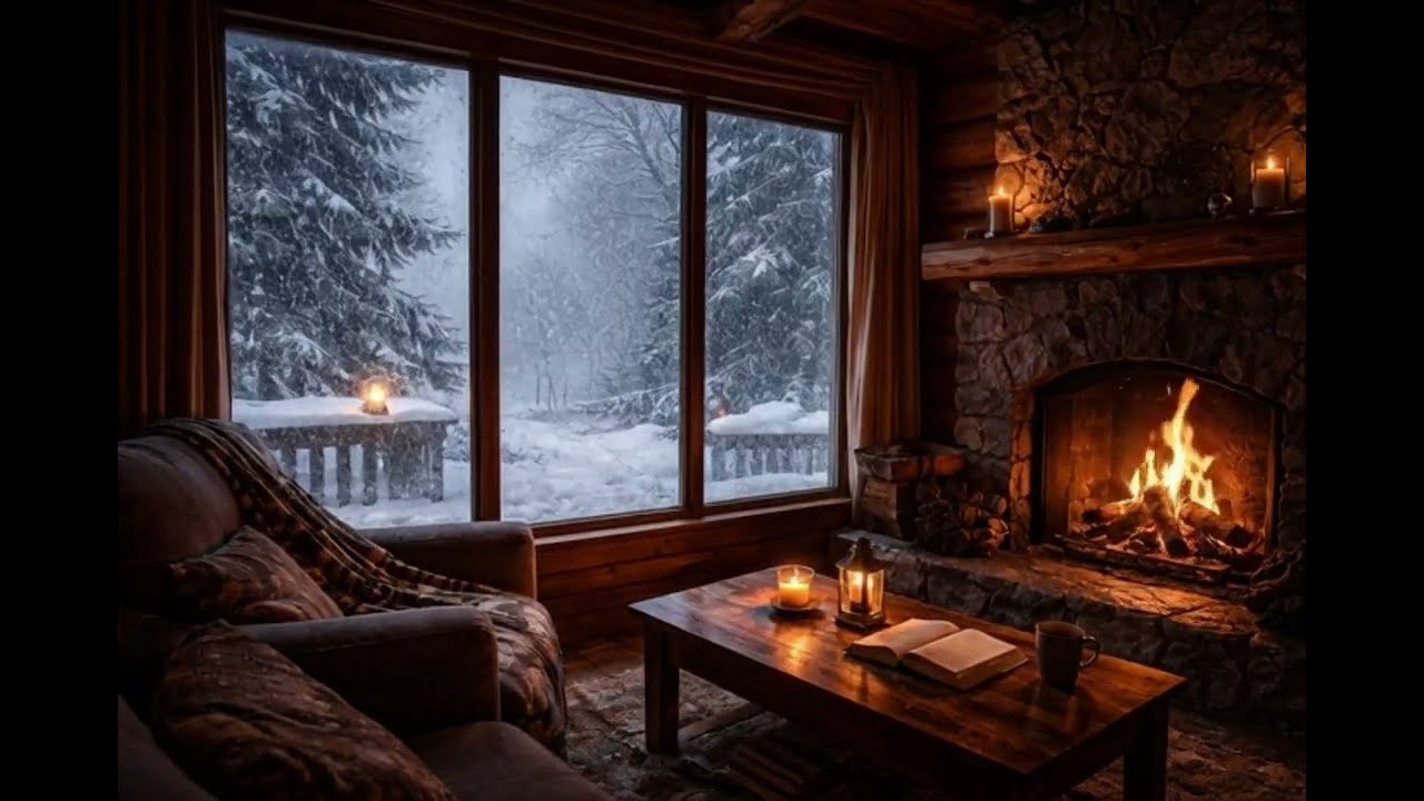 Cozy Mountain Cabin ASMR ❄️ Snowstorm Outside & Fireplace Inside | Deep
