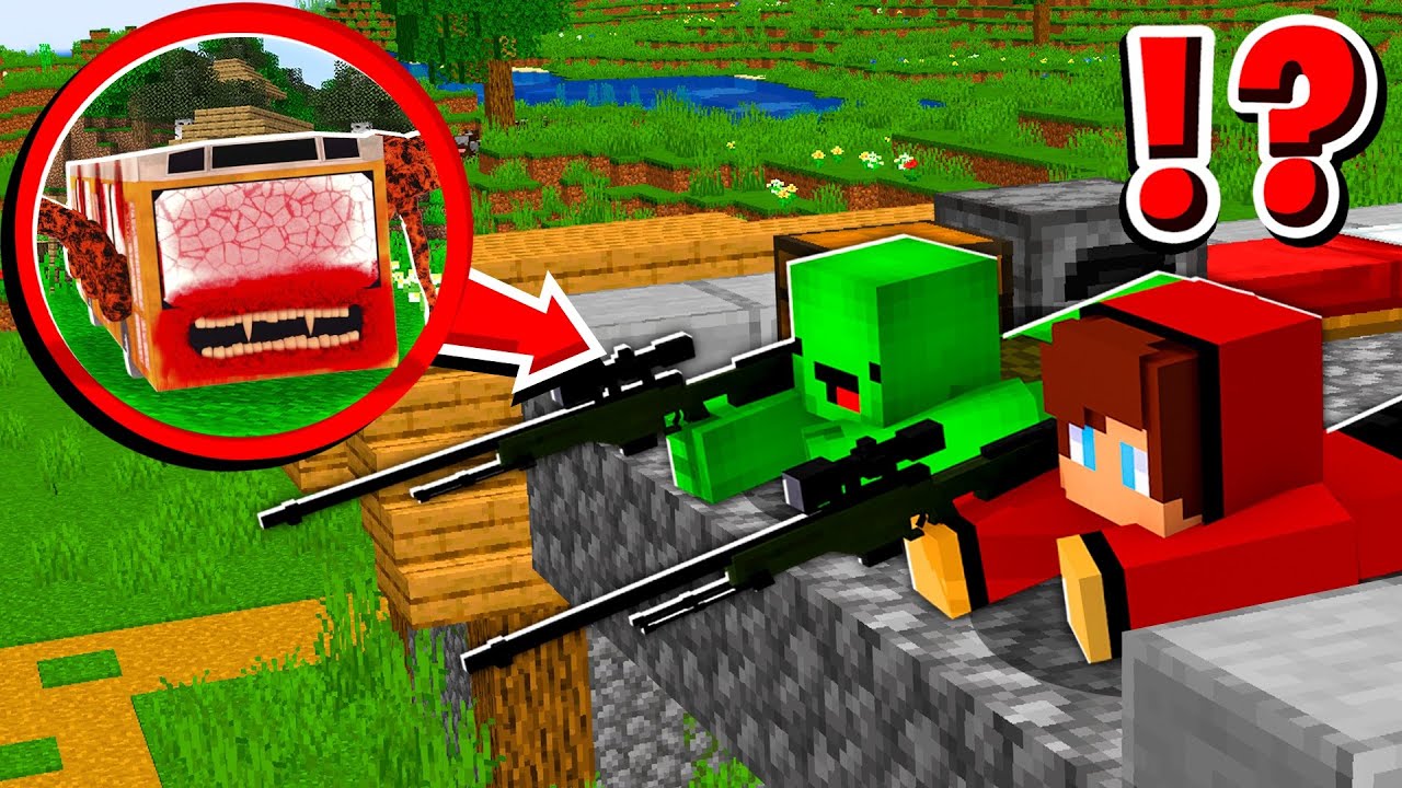 Why JJ and Mikey Became Snipers to Hunt CREEPY BUS EATER - Maizen Minecraft