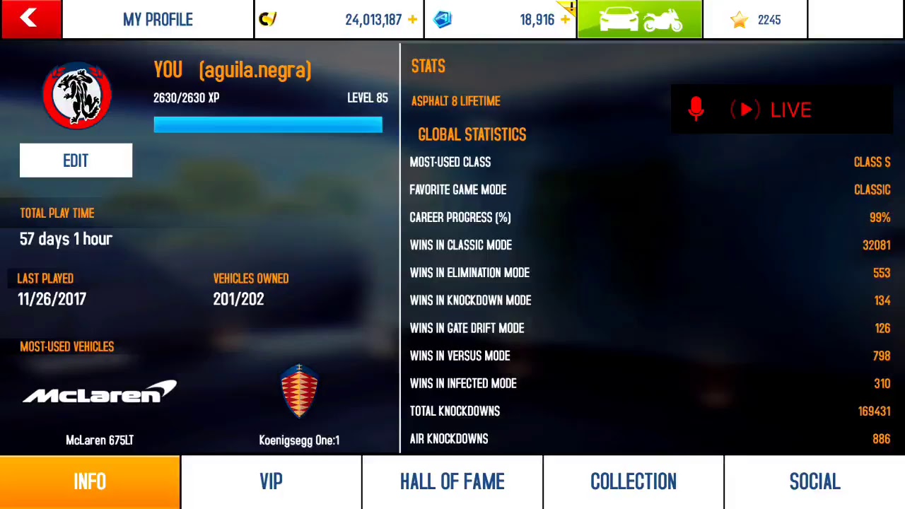 Asphalt 8, aguila.negra LIVE 26th November
