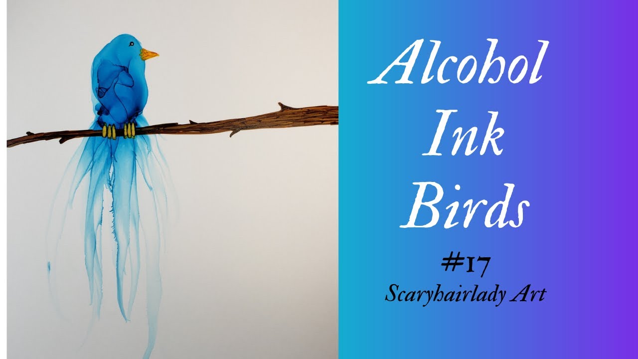 #17  Blue Bird Alcohol Ink sitting on a limb