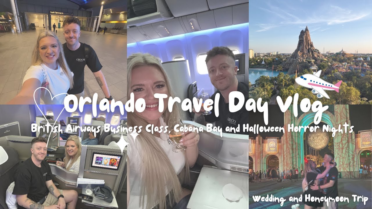 Orlando Travel Day✈️|LGW-MCO British Airways Business Class | Cabana Bay | HHN 34 |Wedding Trip 2025
