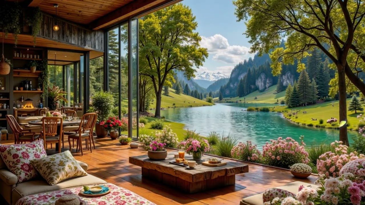 Serene Indoor Café with Jazz by the Lakeside 🌼 Delicate Jazz & Nature Songs for Work and Rest