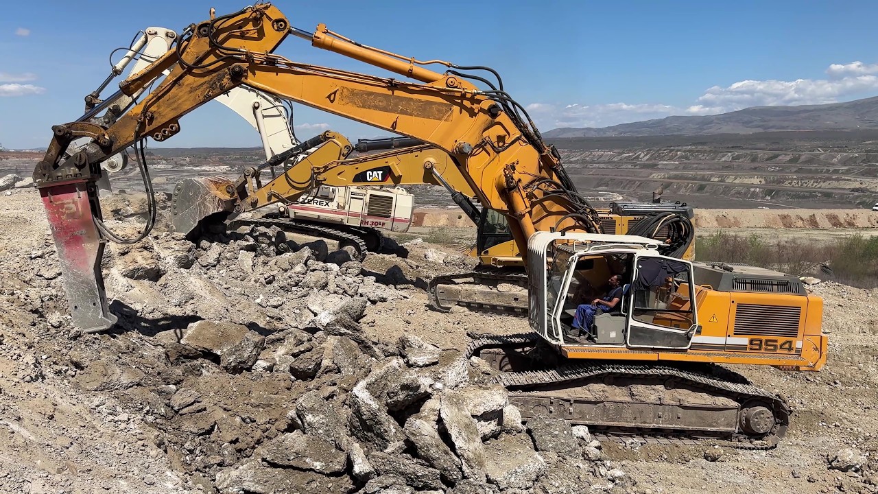 Cat 385C, Terex RH30F & Liebherr 954 Excavators Breaking & Loading Stones Sotiriadis/Labrianidis 4K