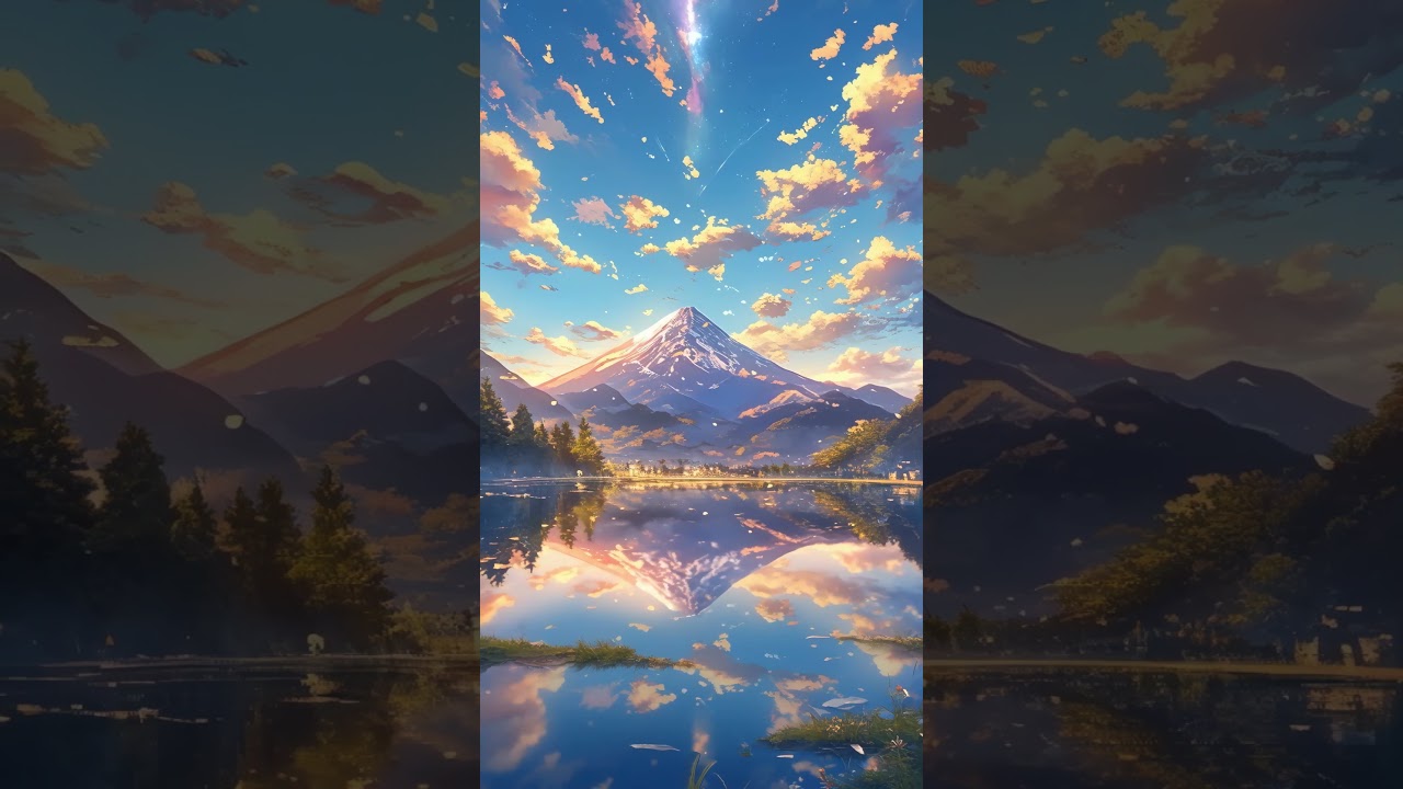 Majest&auml;tischer Berg: Anime-Traumlandschaft wie Mount Fuji - Zauberzeit