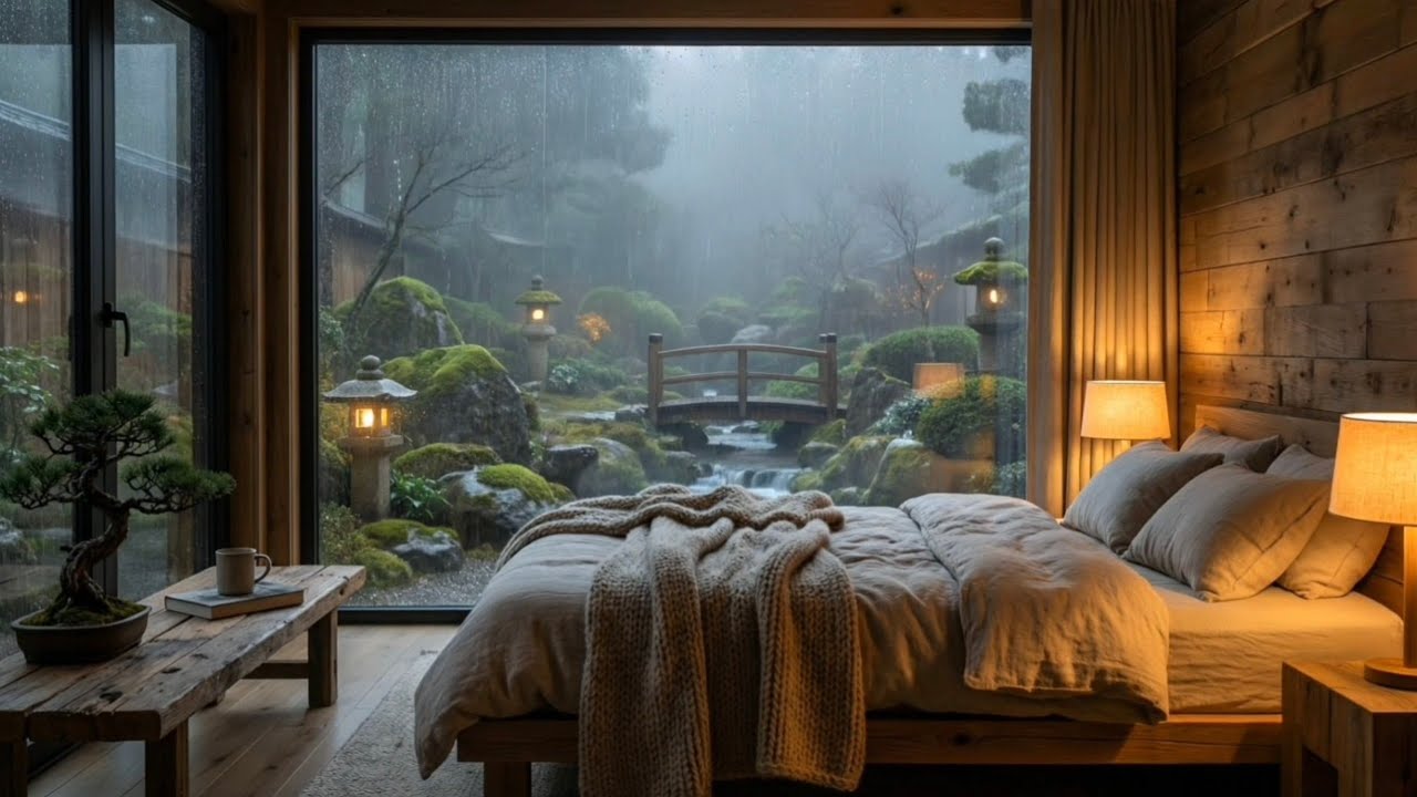 Relaxing Rain in a Japanese Zen Garden 🌧️ Peaceful Ambience for Sleep, Study & Meditation
