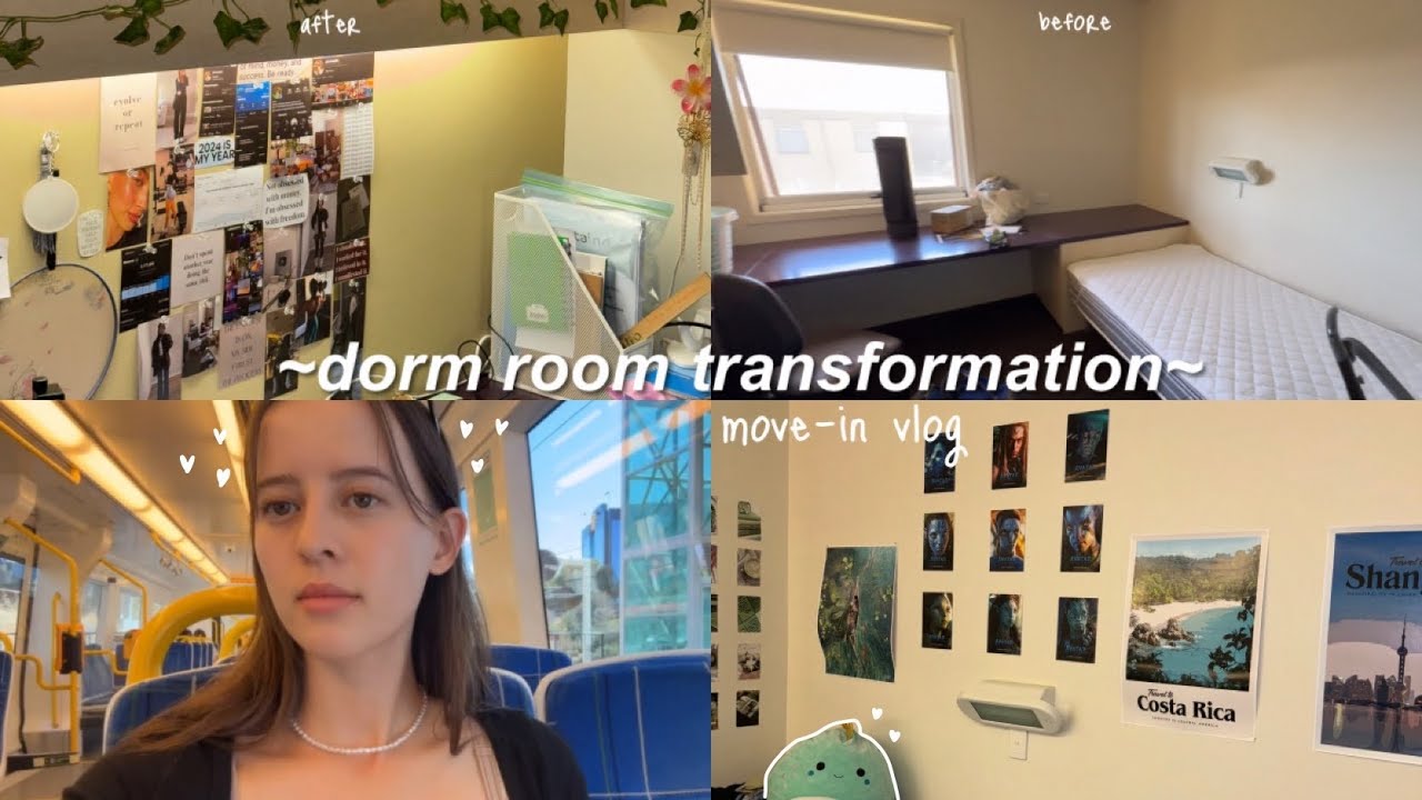uni move-in vlog: dorm room makeover *aesthetic reveal*