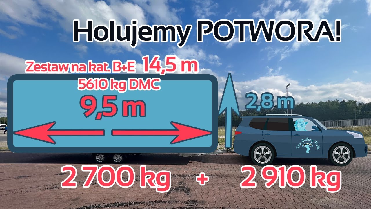 Jedziemy z prawie 3-tonową przyczepą! Nasze auto więcej nie uciągnie.