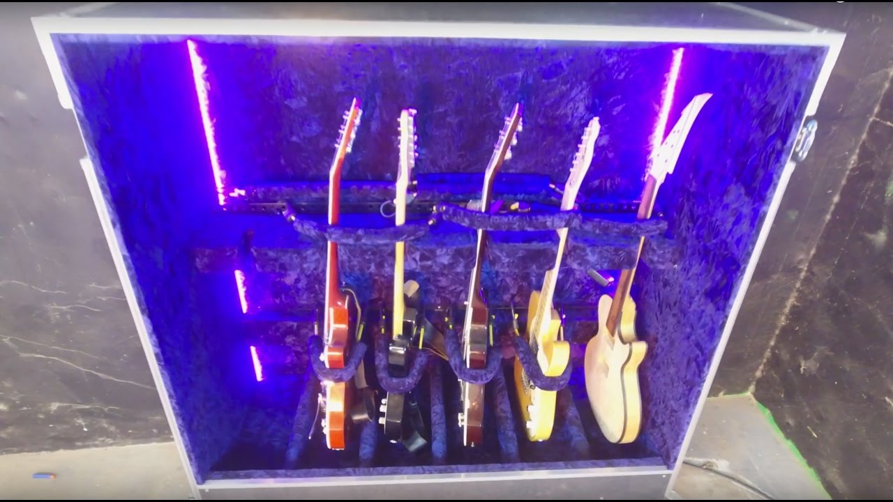 Guitar vault demo - 6, 8 and 10 guitar vaults. Velvet and lighting interior.