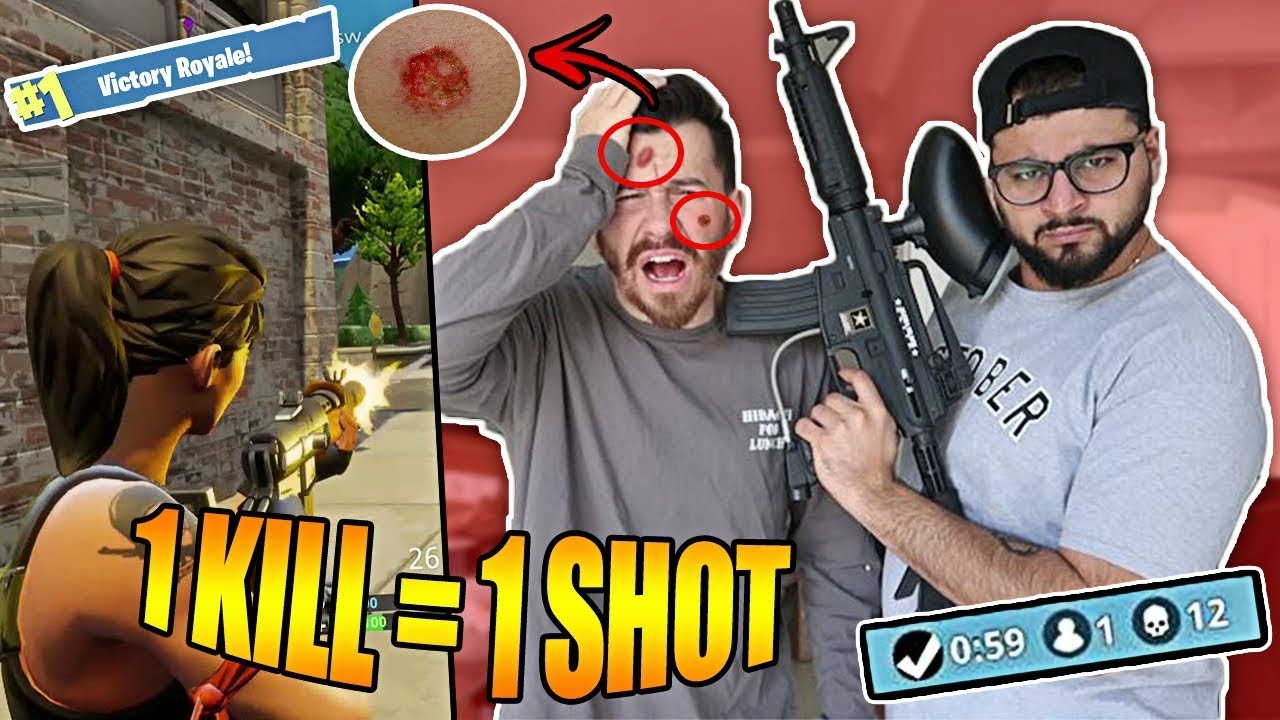 1 KILL = 1 SHOT BLOODY PAINTBALL FORTNITE CHALLENGE!! **I GOT HIT IN THE HEAD**